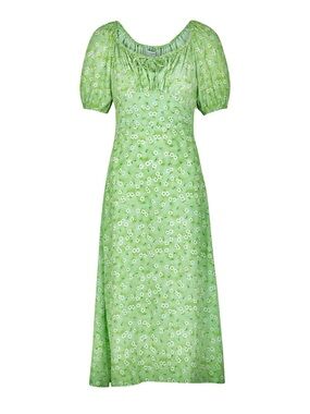 FAITHFULL THE BRAND | Lira Green Floral Puff-Sleeve Midi Dress